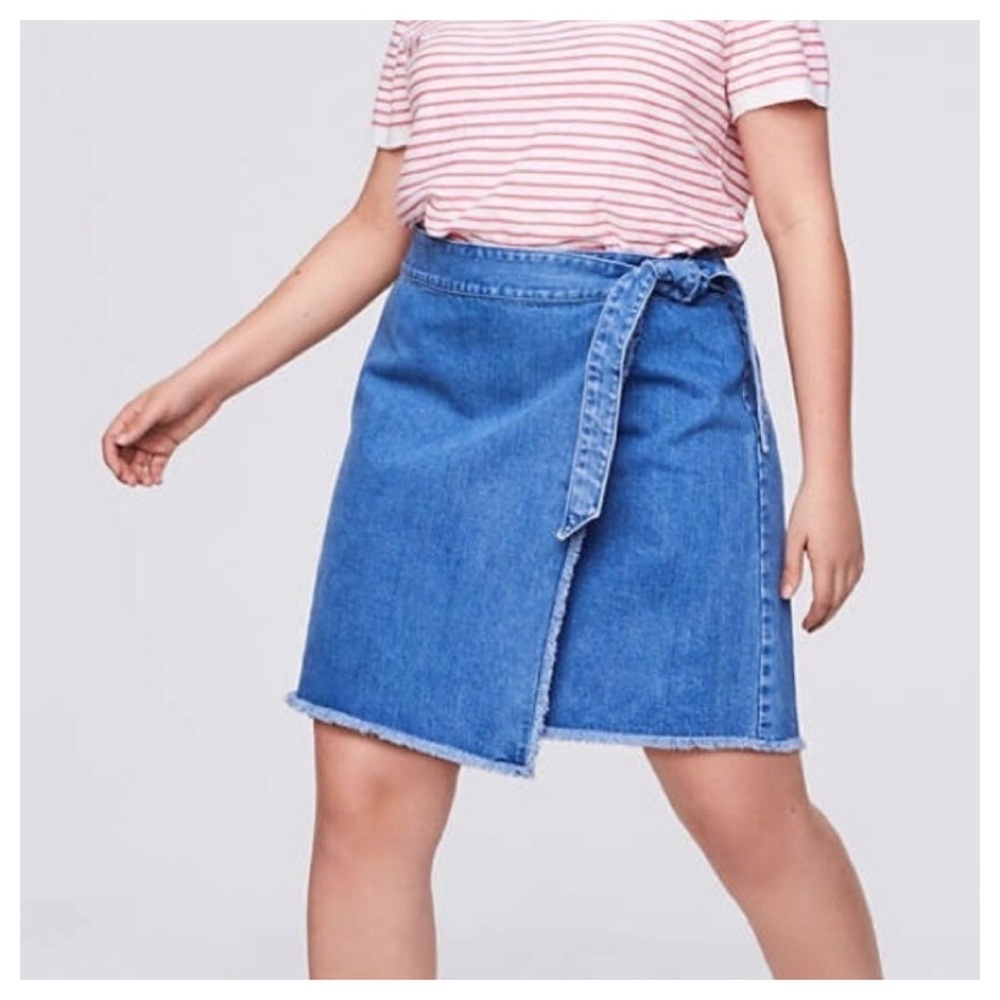 LOFT Frayed Denim Wrap Skirt Sz 6